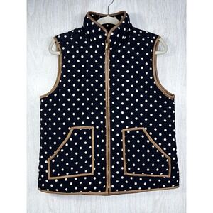 Bo Bel Polka Dot Quilted Vest‎ Womens L Navy Cream Lined Preppy Vintage Chic